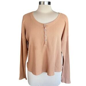 Hollister Y2K Waffle Knit Thermal Henley Top Snaps Size L Clean Girl Preppy